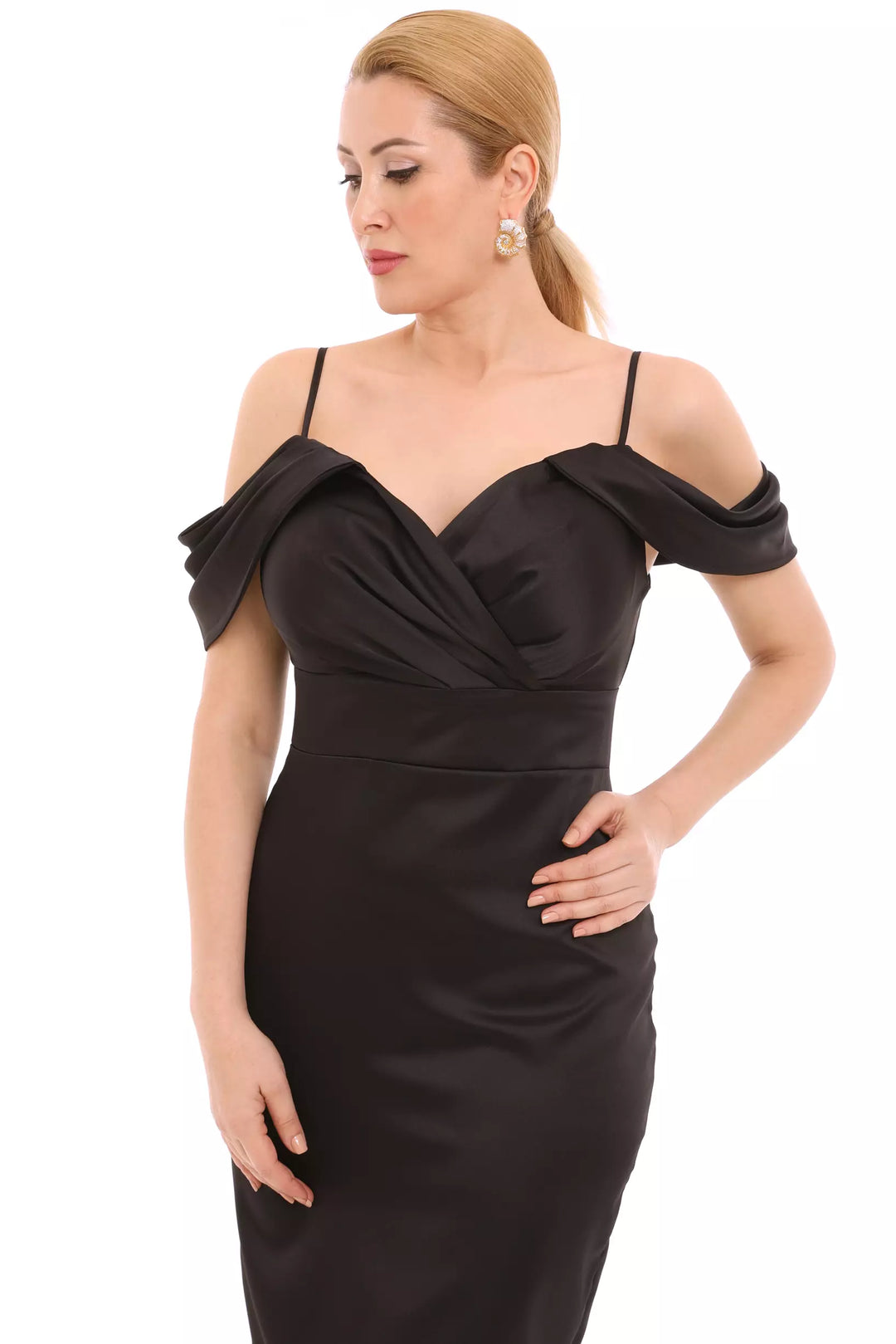 FRV Black plus size satin sleeveless mini dress - Zhovti Vody