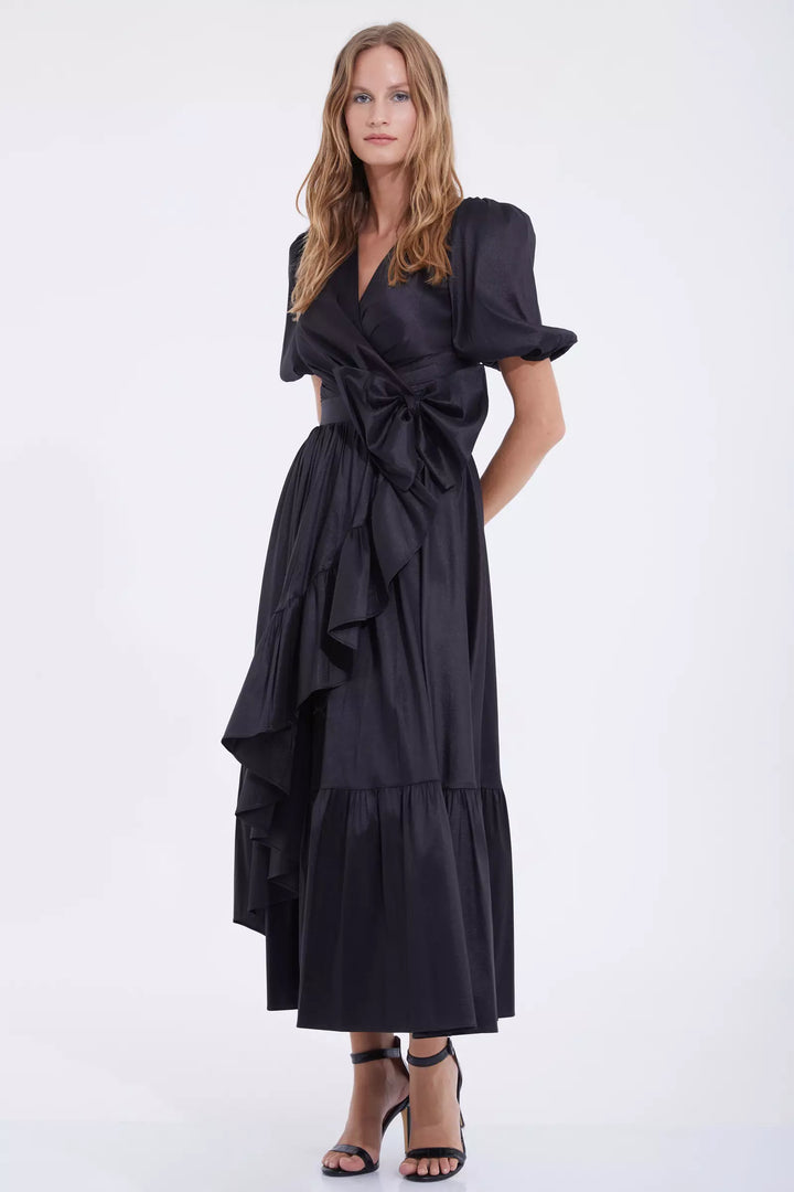 FRV Black tafta sleeveless midi dress - Woodstock