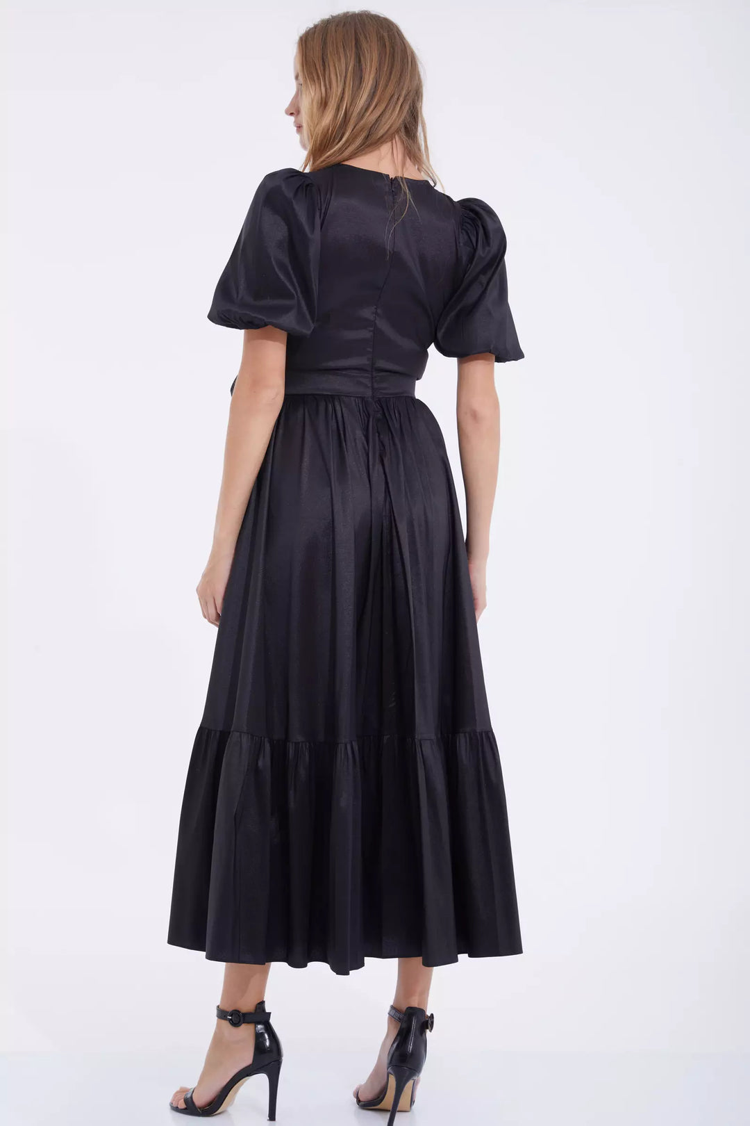 FRV Black tafta sleeveless midi dress - Woodstock