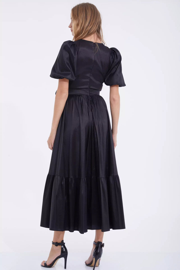 FRV Black tafta sleeveless midi dress - Woodstock