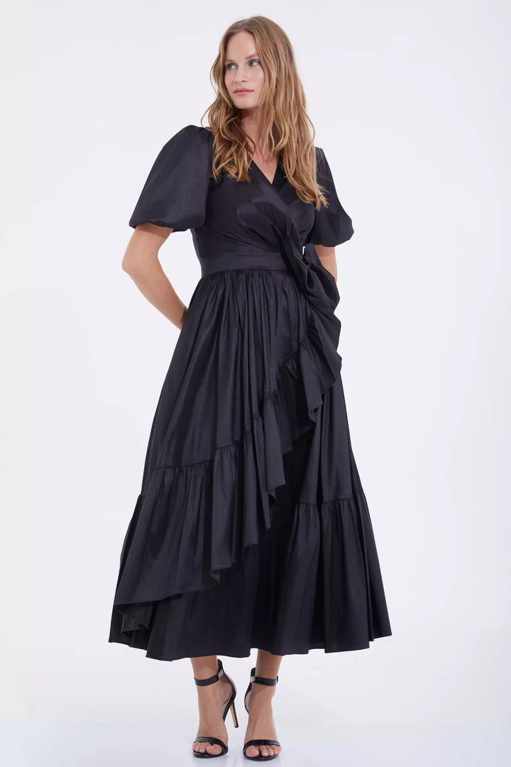 FRV Black tafta sleeveless midi dress - Woodstock