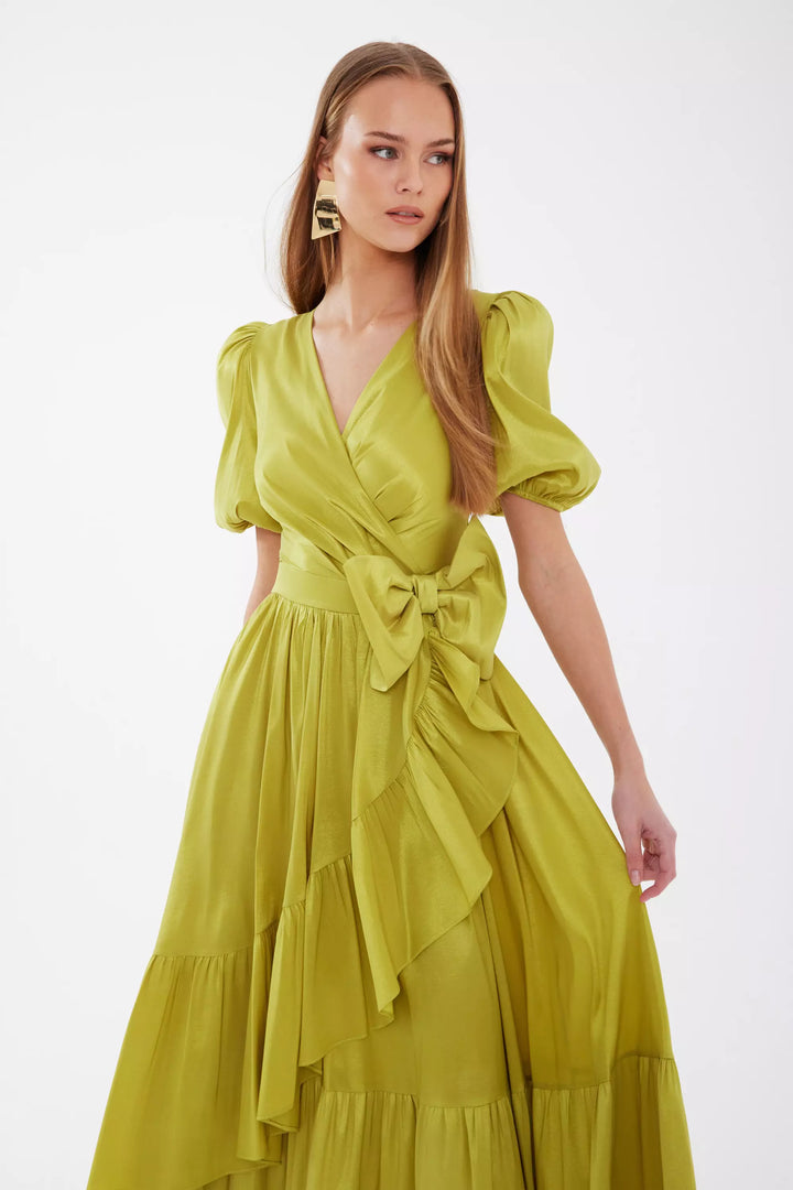 FRV Peanut green tafta sleeveless midi dress - Woking