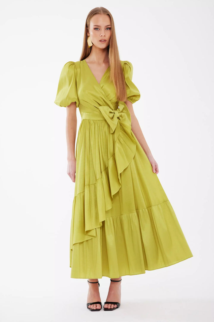 FRV Peanut green tafta sleeveless midi dress - Woking