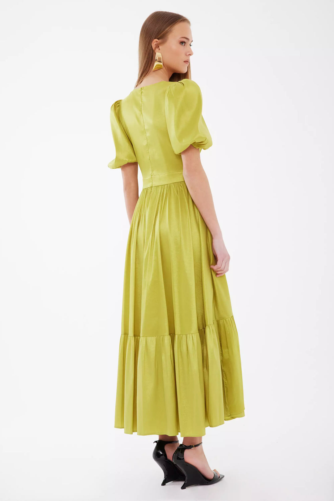 FRV Peanut green tafta sleeveless midi dress - Woking