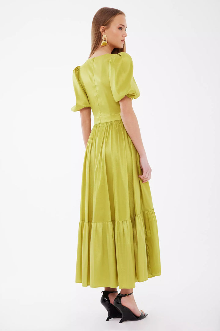 FRV Peanut green tafta sleeveless midi dress - Woking