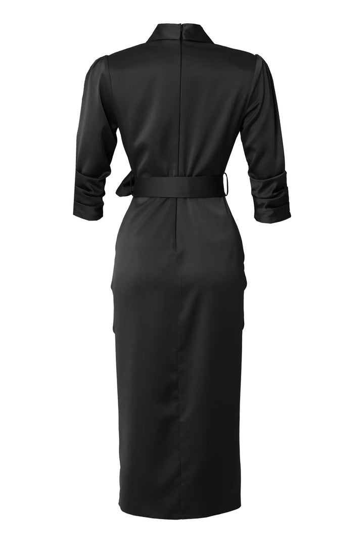 FRV Black satin 3/4 sleeve midi dress - Peine