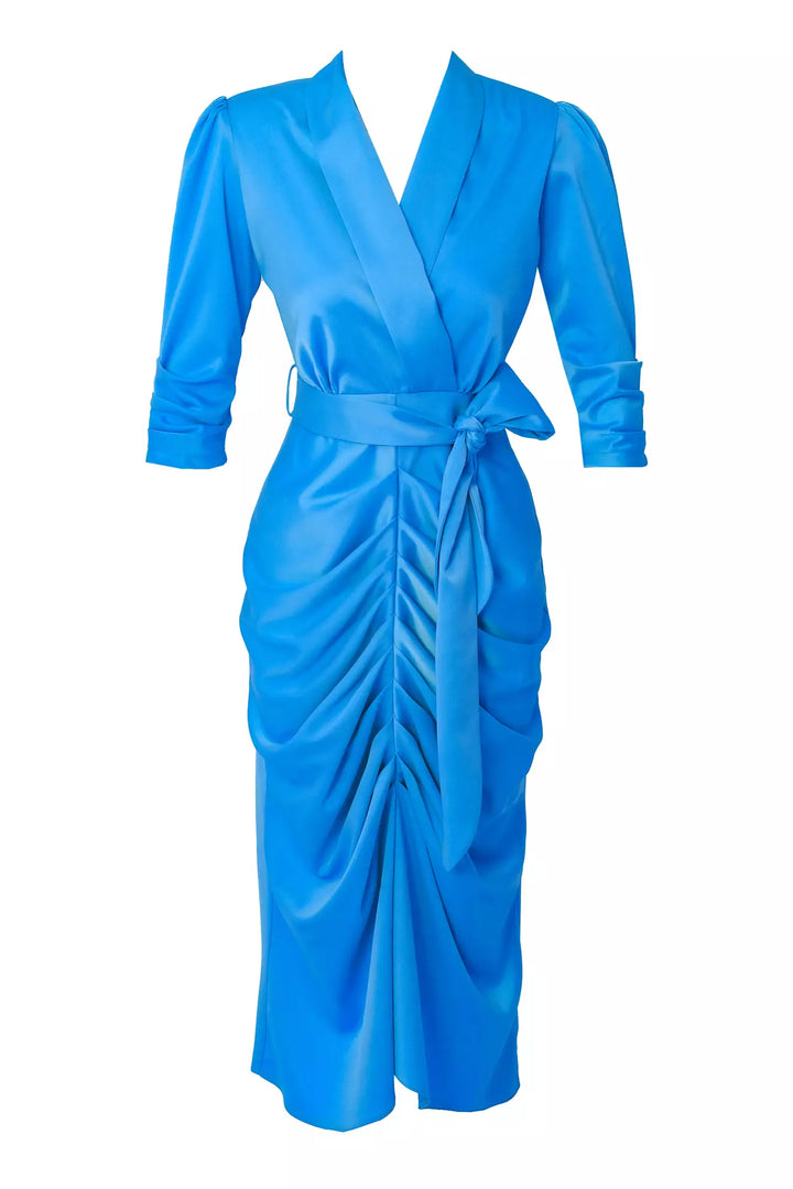 FRV Blue satin 3/4 sleeve midi dress - Cleveland
