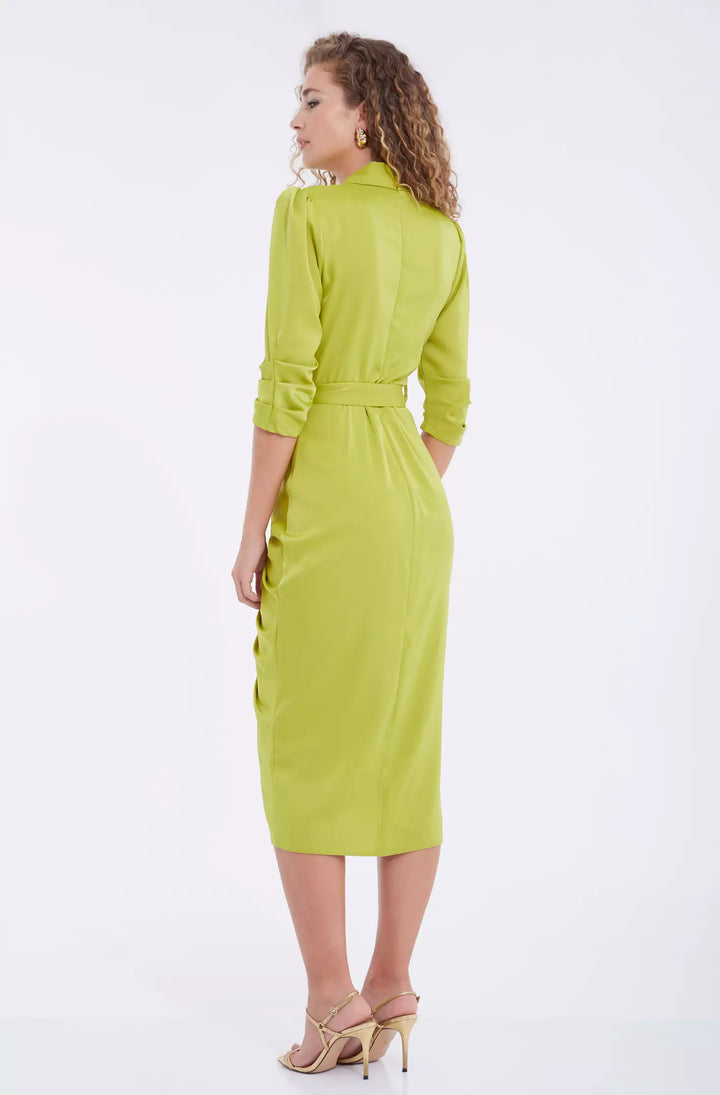 FRV Peanut green satin 3/4 sleeve midi dress - Hallandale Beach