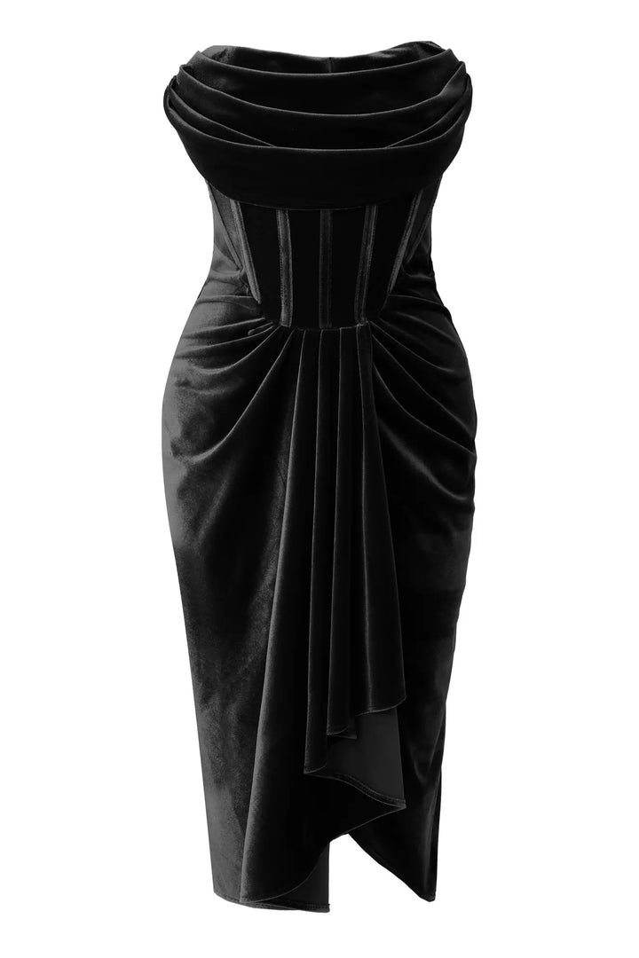 FRV Black velvet sleeveless midi dress - Bremerhaven