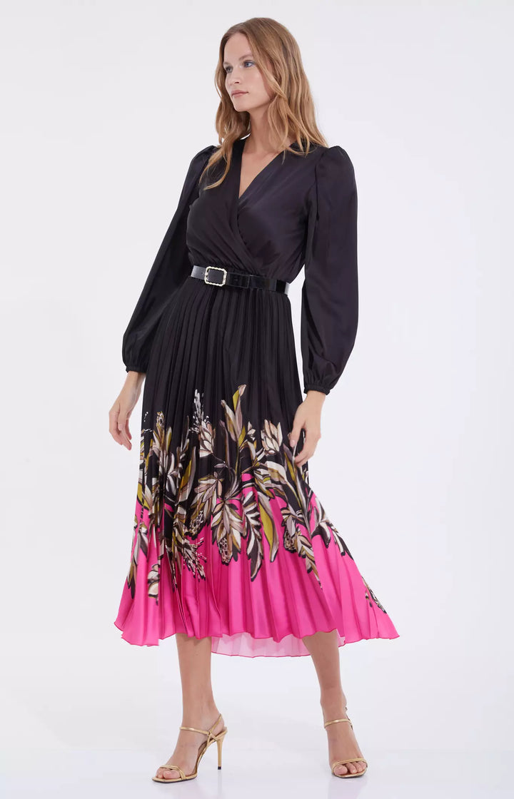 FRV Printed satin long sleeve midi dress - Lagkadás