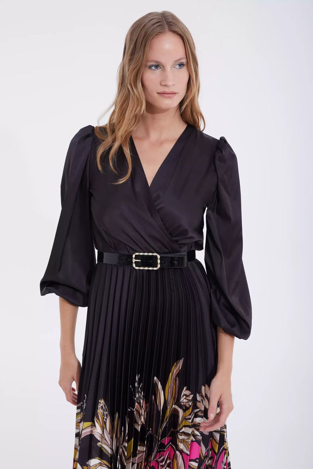 FRV Printed satin long sleeve midi dress - Lagkadás
