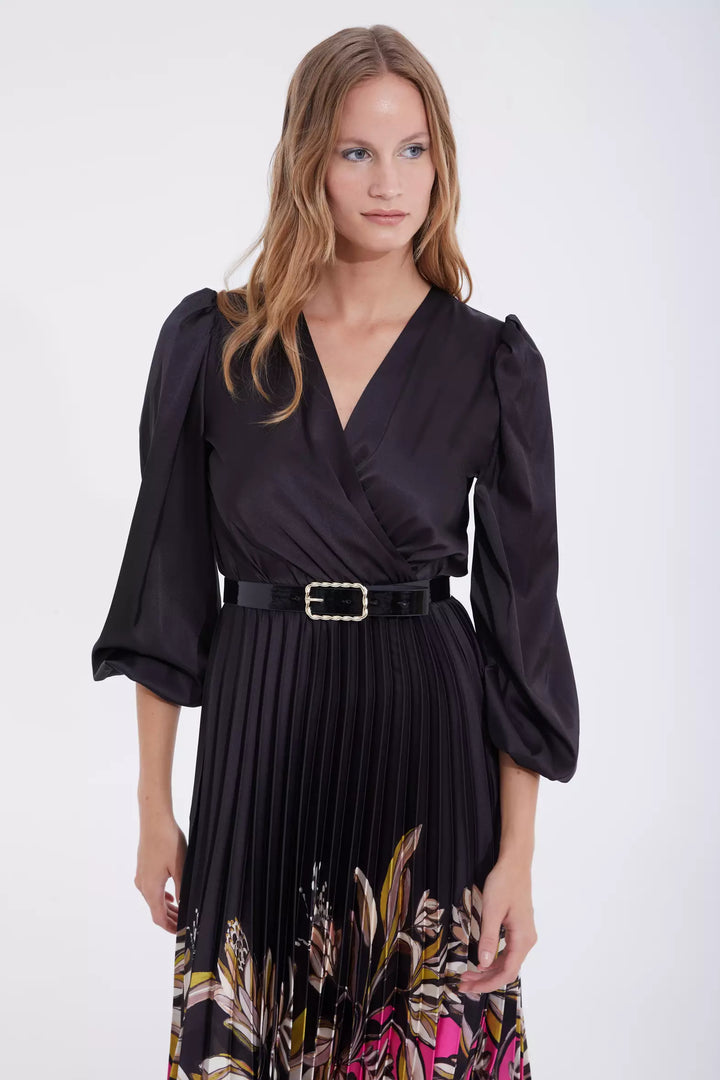 FRV Printed satin long sleeve midi dress - Lagkadás