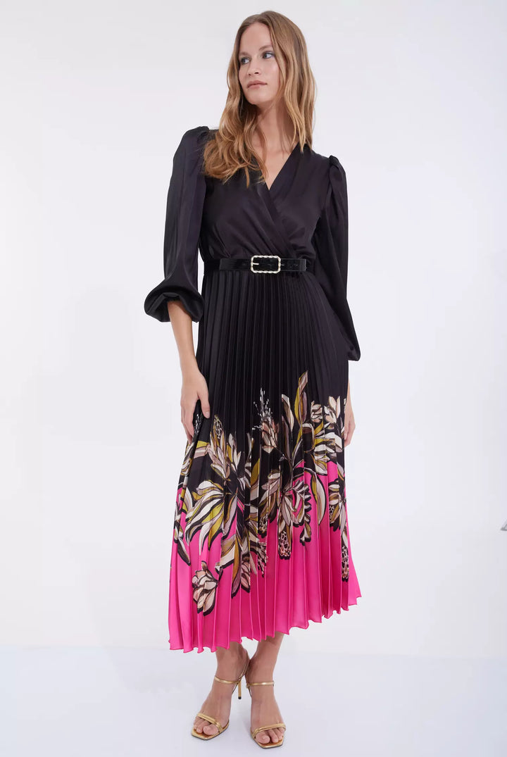 FRV Printed satin long sleeve midi dress - Lagkadás