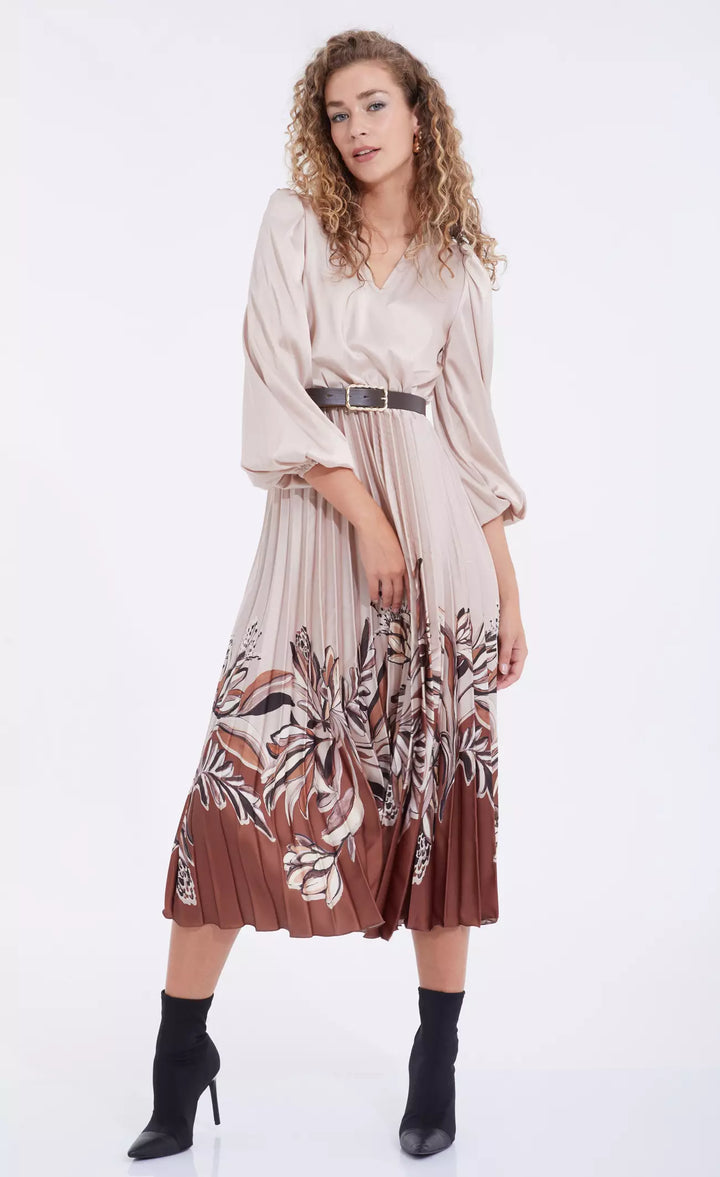 FRV Printed satin long sleeve midi dress - Grenoble