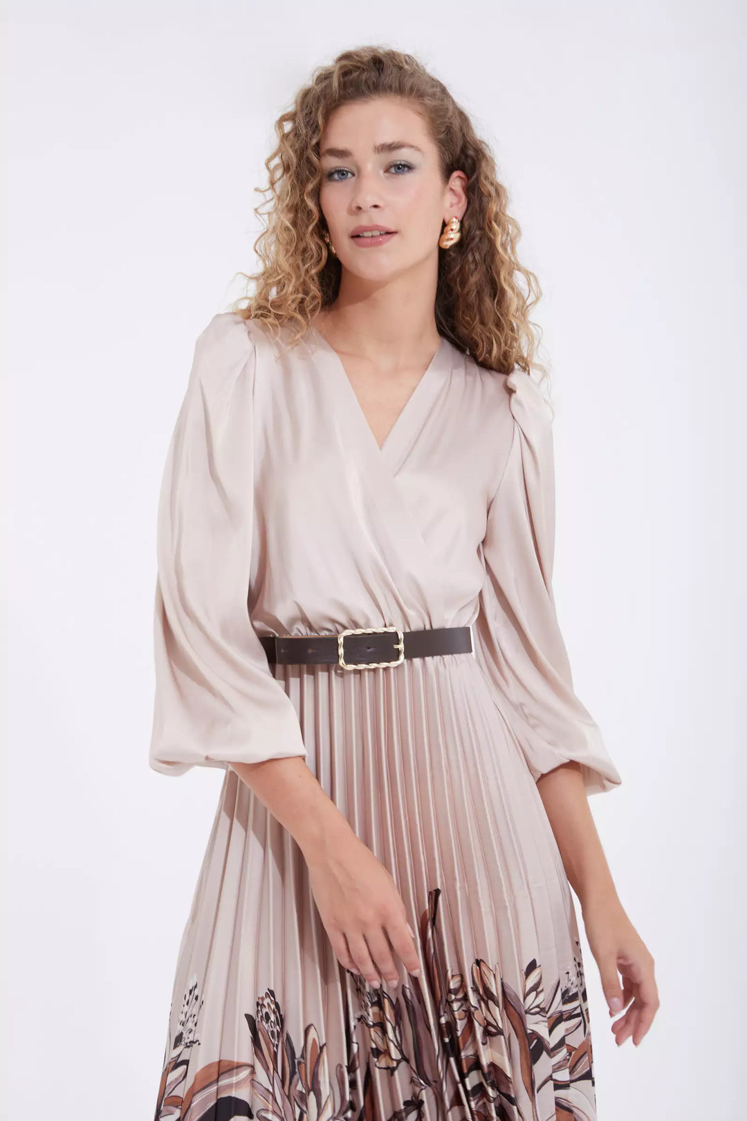 FRV Printed satin long sleeve midi dress - Grenoble