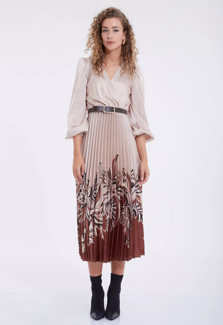 FRV Printed satin long sleeve midi dress - Grenoble