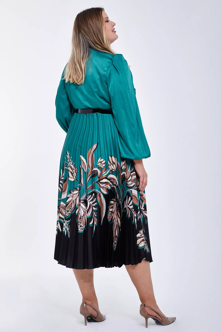 FRV Printed plus size satin long sleeve midi dress - Plainfield