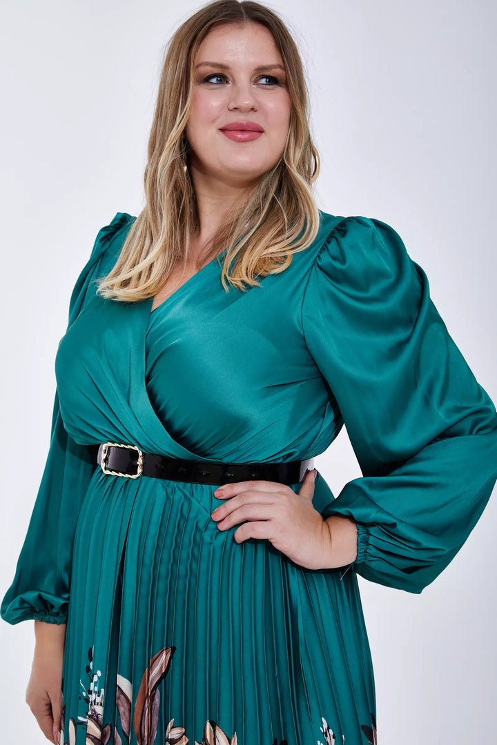 FRV Printed plus size satin long sleeve midi dress - Plainfield
