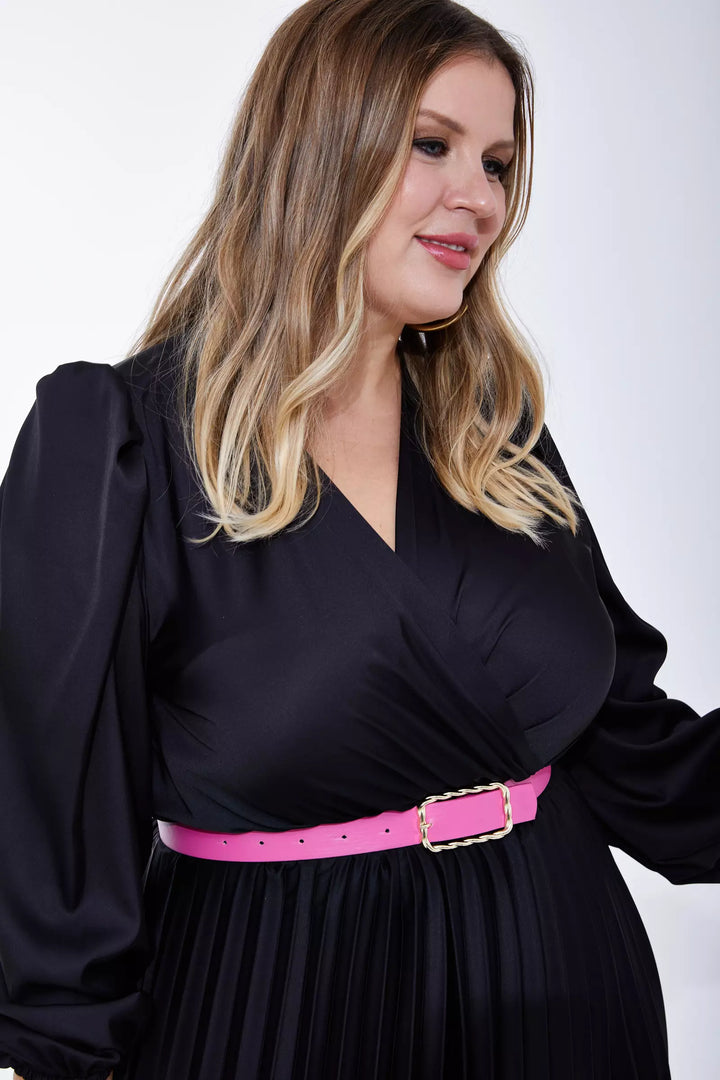 FRV Printed plus size satin long sleeve midi dress - Tultepec