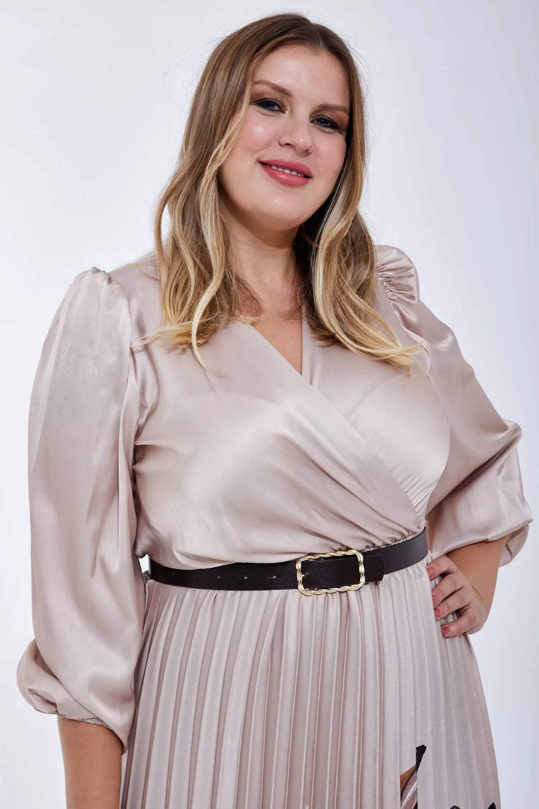 FRV Printed plus size satin long sleeve midi dress - Angoulême