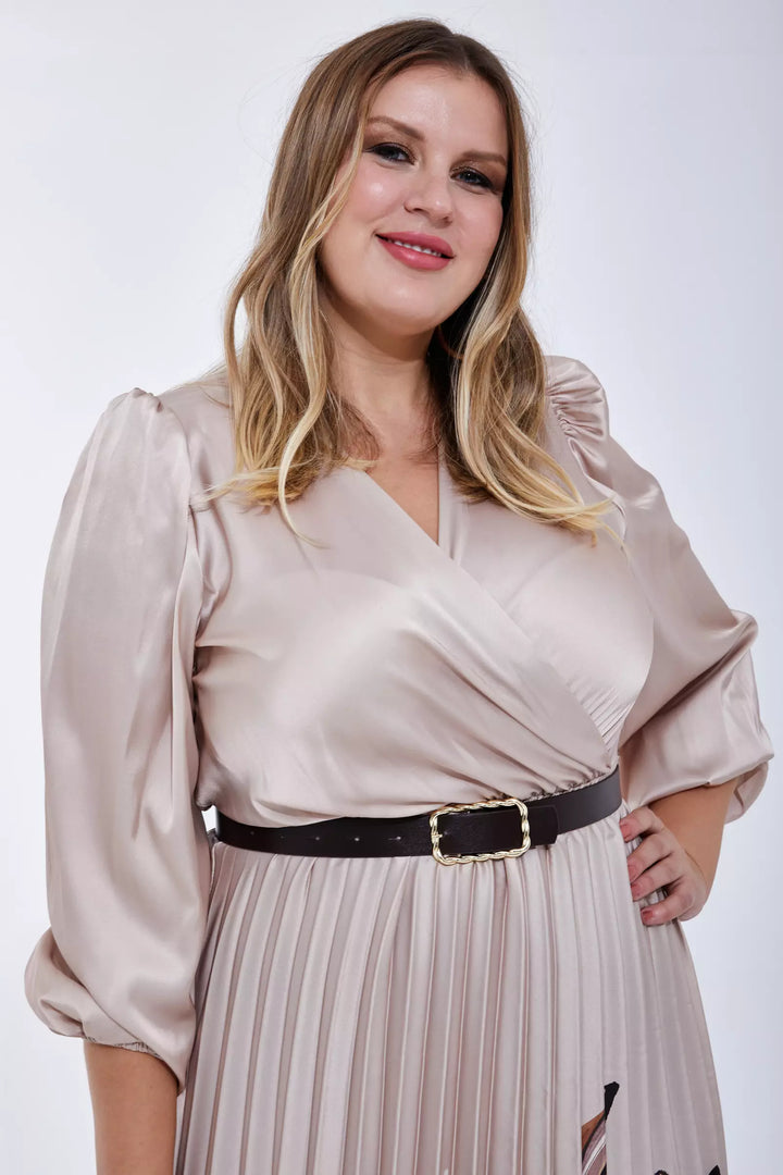 FRV Printed plus size satin long sleeve midi dress - Angoulême