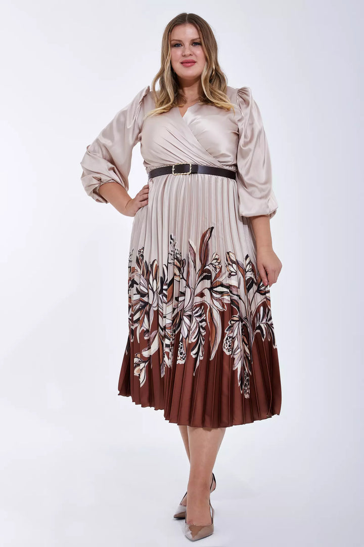 FRV Printed plus size satin long sleeve midi dress - Angoulême