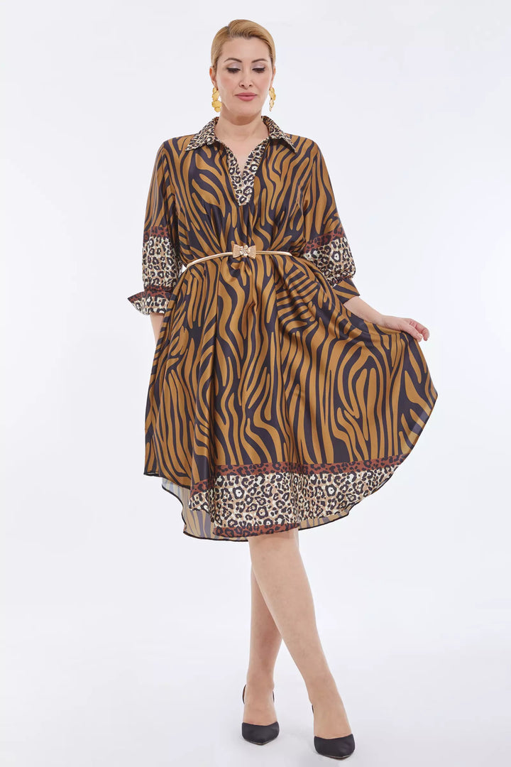 FRV Printed plus size satin long sleeve midi dress - Tapachula