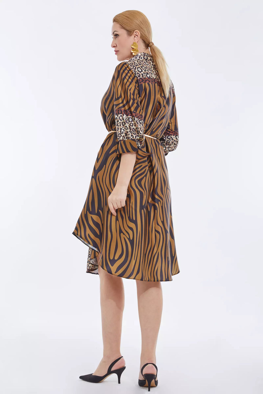 FRV Printed plus size satin long sleeve midi dress - Tapachula