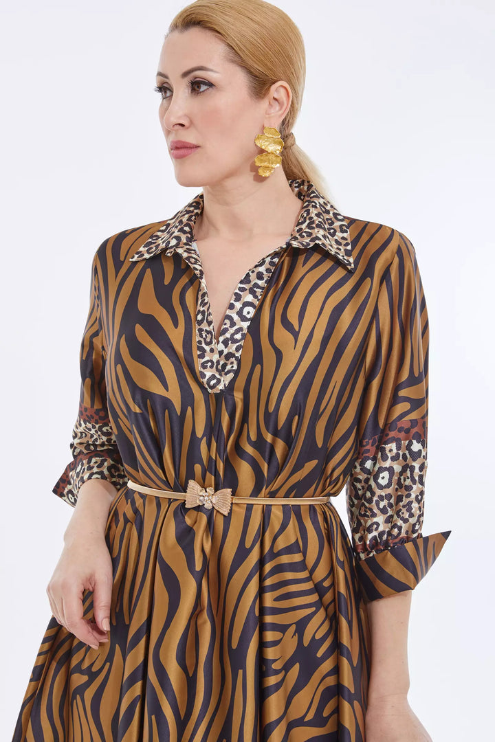 FRV Printed plus size satin long sleeve midi dress - Tapachula