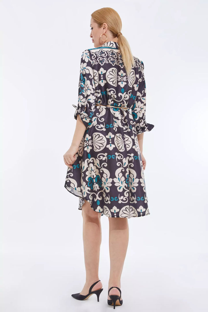 FRV Printed plus size satin long sleeve midi dress - Deventer