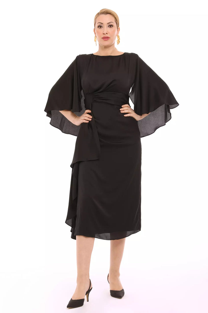 FRV Black plus size satin long sleeve maxi dress - Fajardo