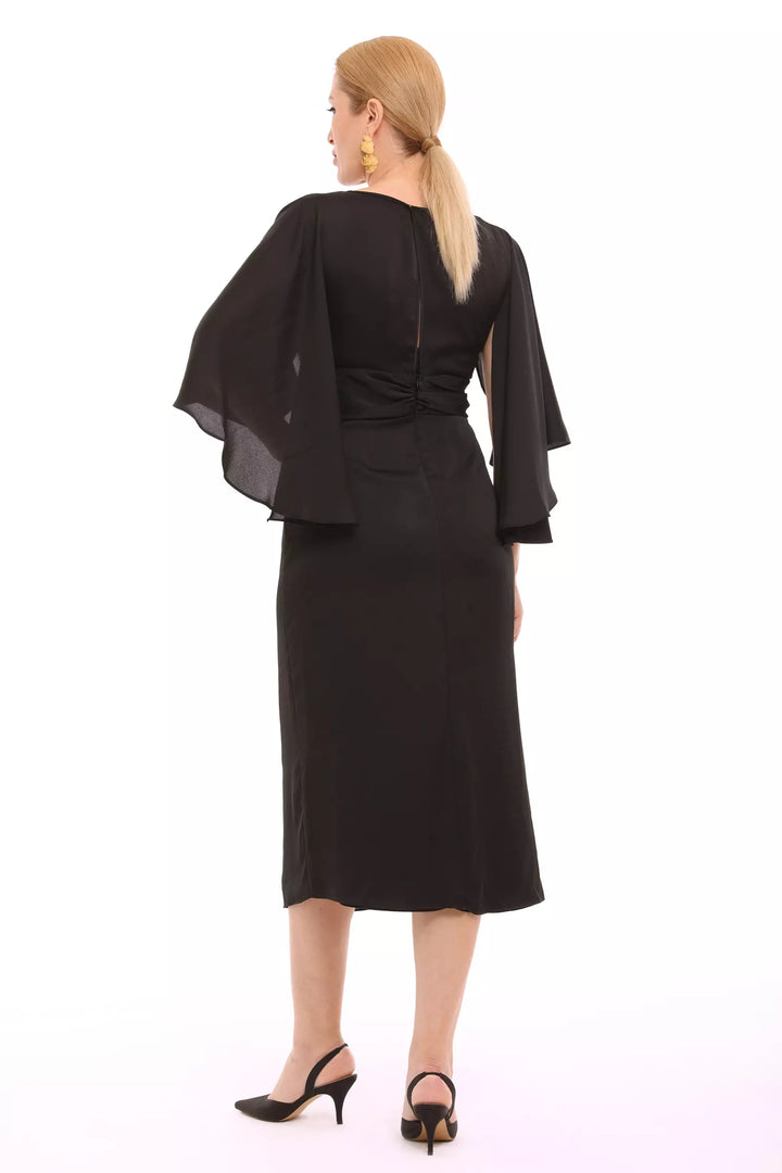 FRV Black plus size satin long sleeve maxi dress - Fajardo