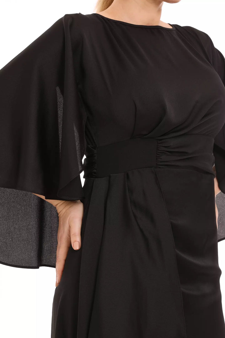 FRV Black plus size satin long sleeve maxi dress - Fajardo