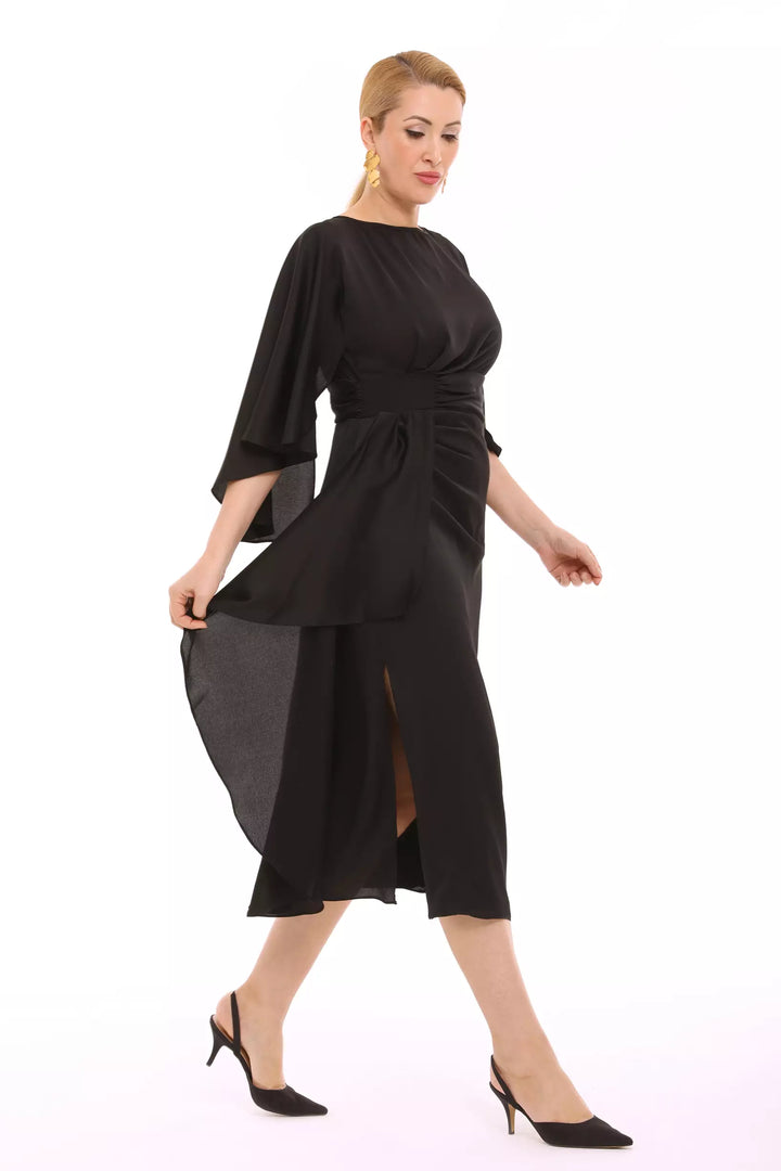 FRV Black plus size satin long sleeve maxi dress - Fajardo