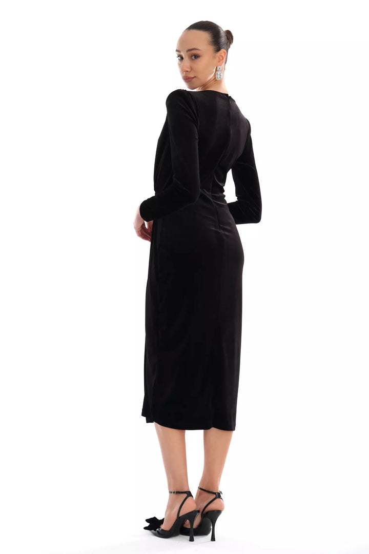 FRV Black velvet long sleeve midi dress - Lynwood