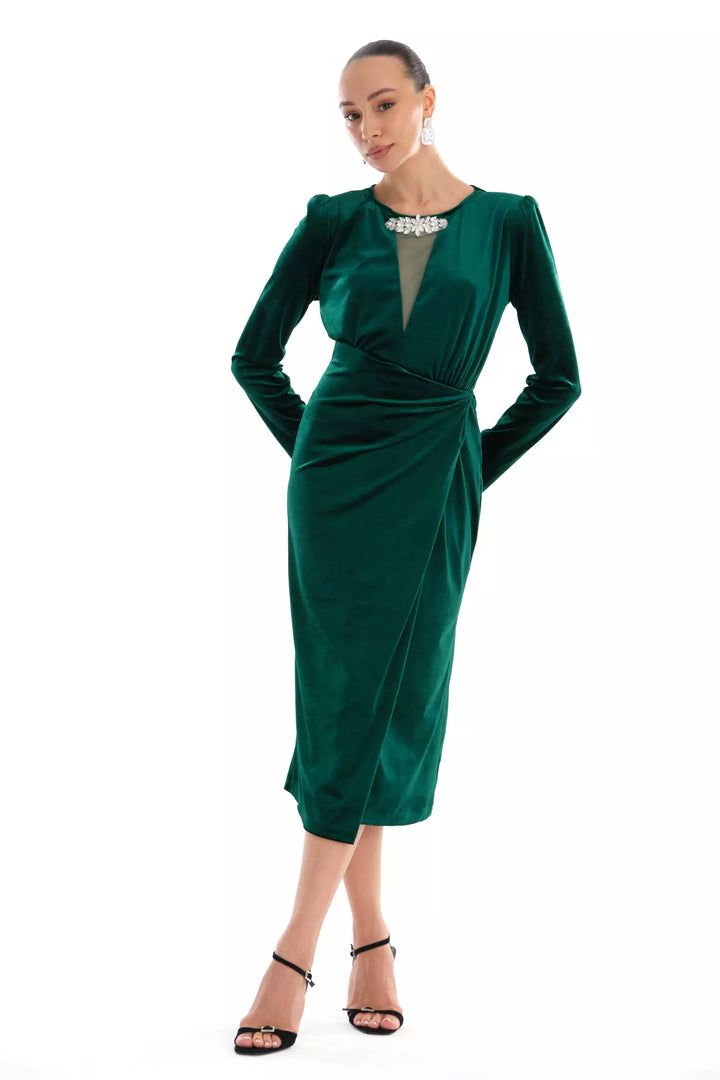 FRV Green velvet long sleeve midi dress - Egypt Lake-Leto