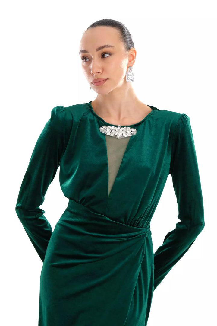 FRV Green velvet long sleeve midi dress - Egypt Lake-Leto
