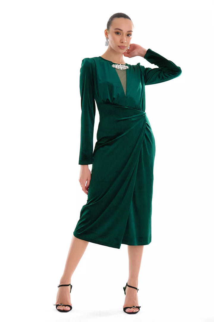 FRV Green velvet long sleeve midi dress - Egypt Lake-Leto
