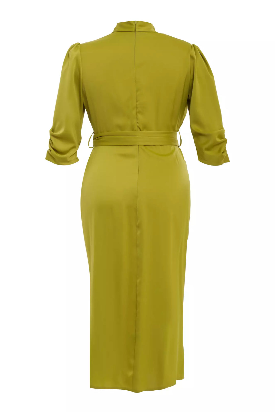FRV Peanut green plus size satin 3/4 sleeve midi dress - Lárisa