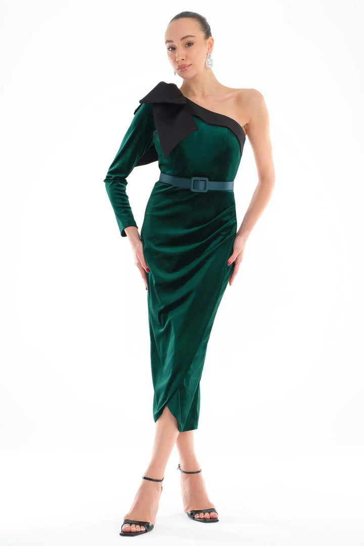 FRV Green velvet single sleeve maxi dress - Hollywood