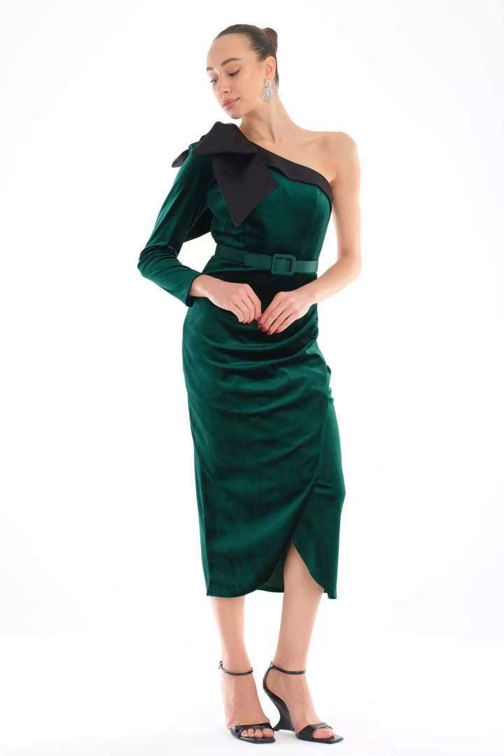 FRV Green velvet single sleeve maxi dress - Hollywood