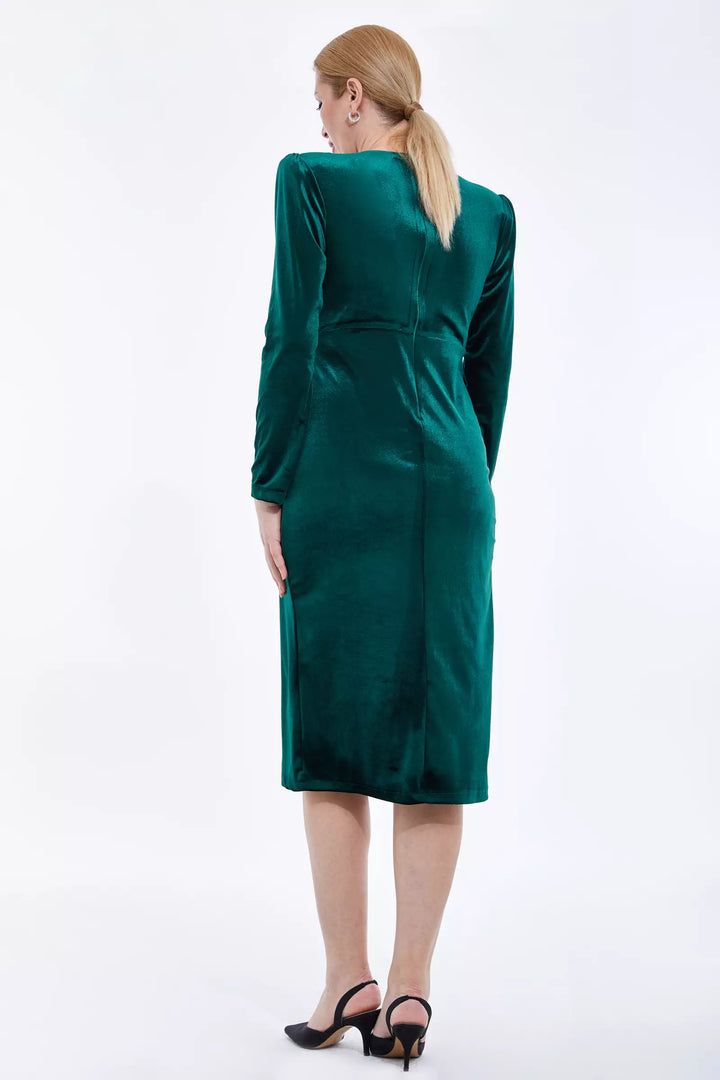 FRV Green plus size velvet long sleeve midi dress - Kamianske