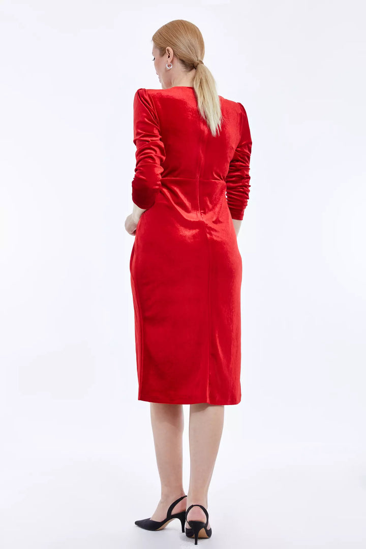 FRV Red plus size velvet long sleeve midi dress - Deer Park