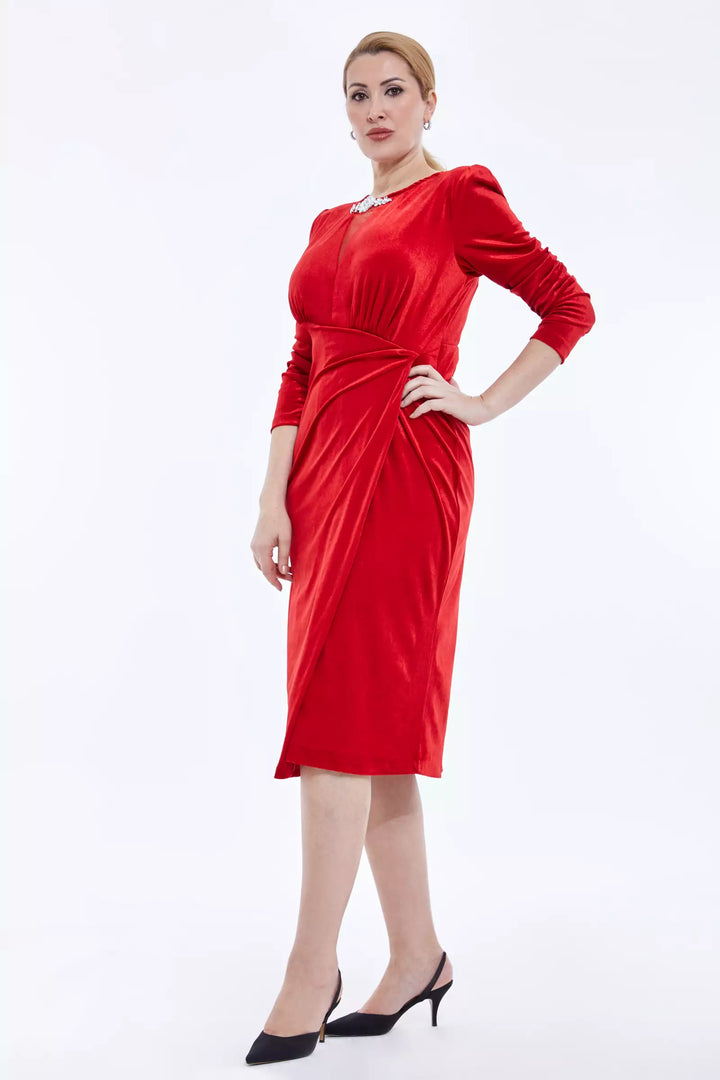 FRV Red plus size velvet long sleeve midi dress - Deer Park
