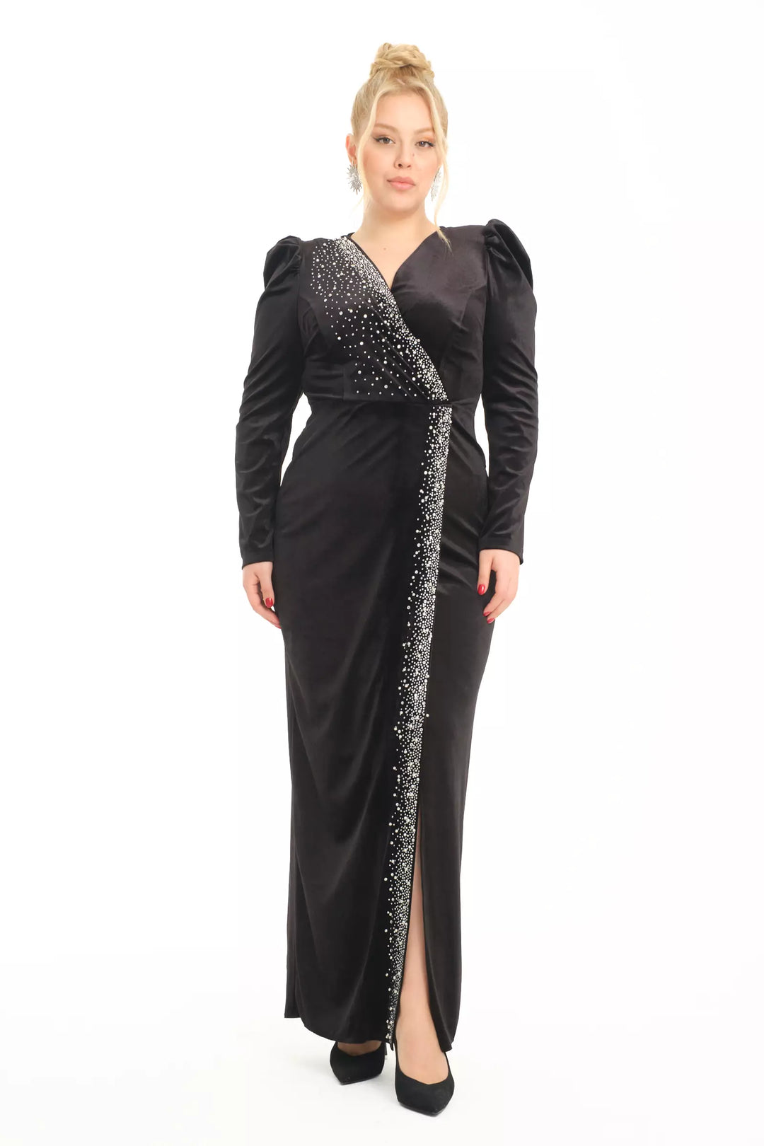 FRV Black plus size velvet long sleeve maxi dress - St. Paul