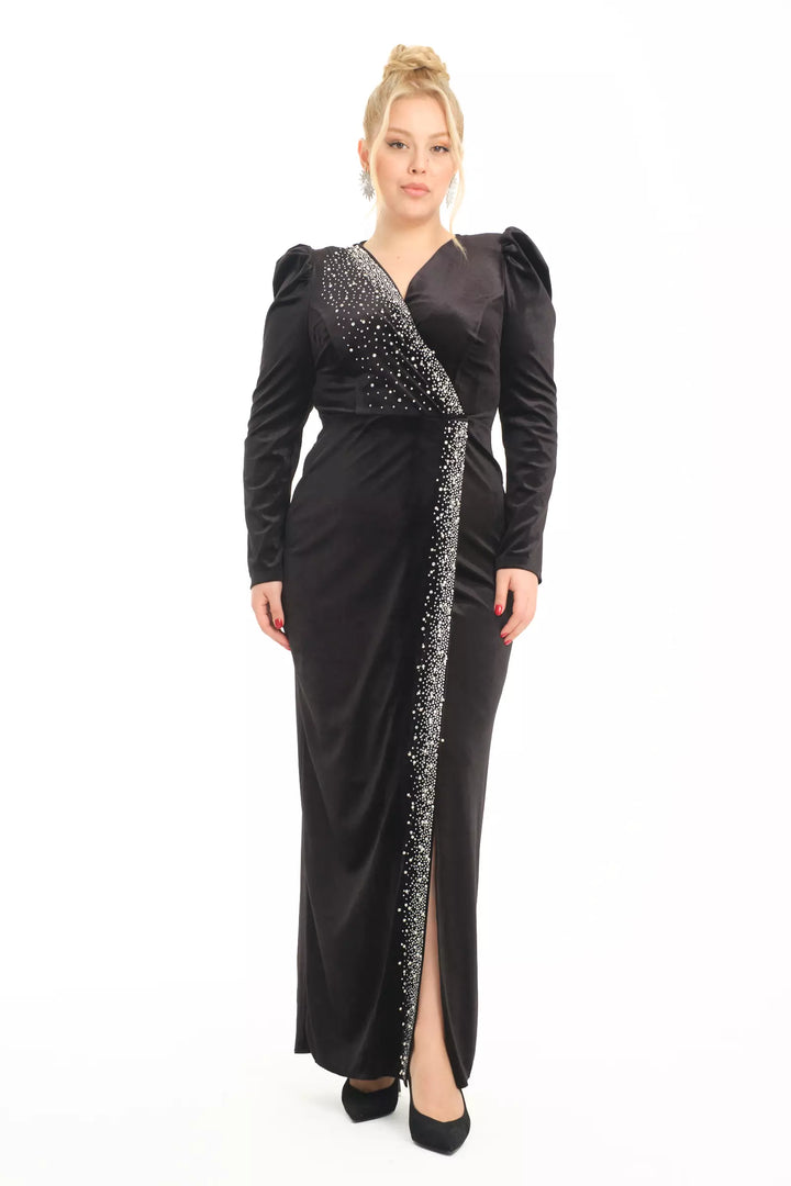 FRV Black plus size velvet long sleeve maxi dress - St. Paul