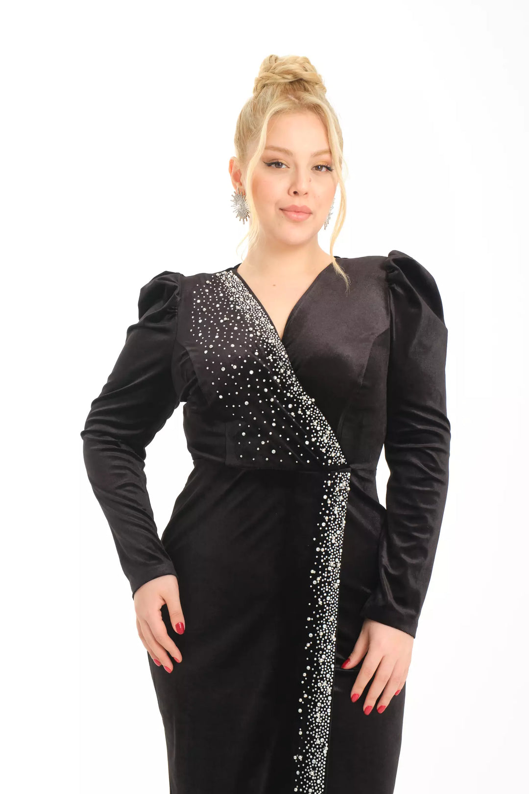 FRV Black plus size velvet long sleeve maxi dress - St. Paul
