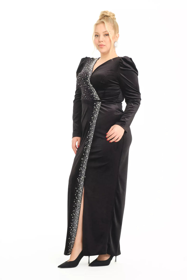 FRV Black plus size velvet long sleeve maxi dress - St. Paul
