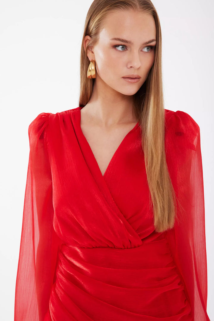 FRV Red tulle long sleeve mini dress - Pikesville
