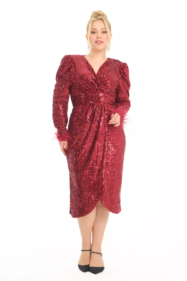 FRV Maroon plus size velvet long sleeve midi dress - Parral